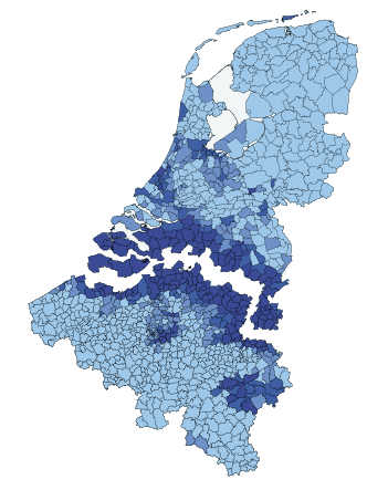 Concentration of Belgians in the Netherlands and Dutchmen in Belgium per municipality