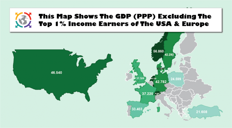 This Map Shows The GDP (PPP) Excluding The Top 1% Income Earners of The USA & Europe