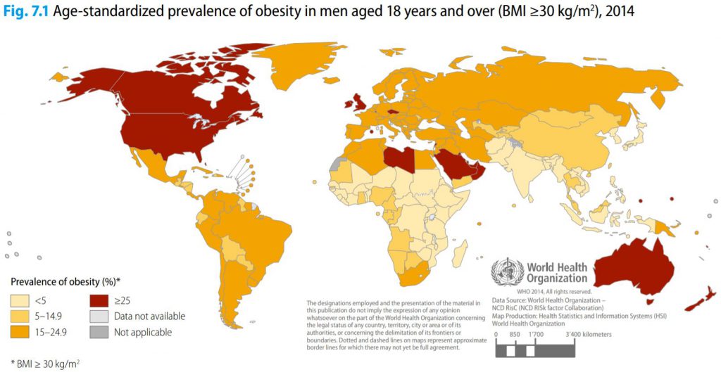 This Map Show Obesity Rates Worldwide Among 18+ Male