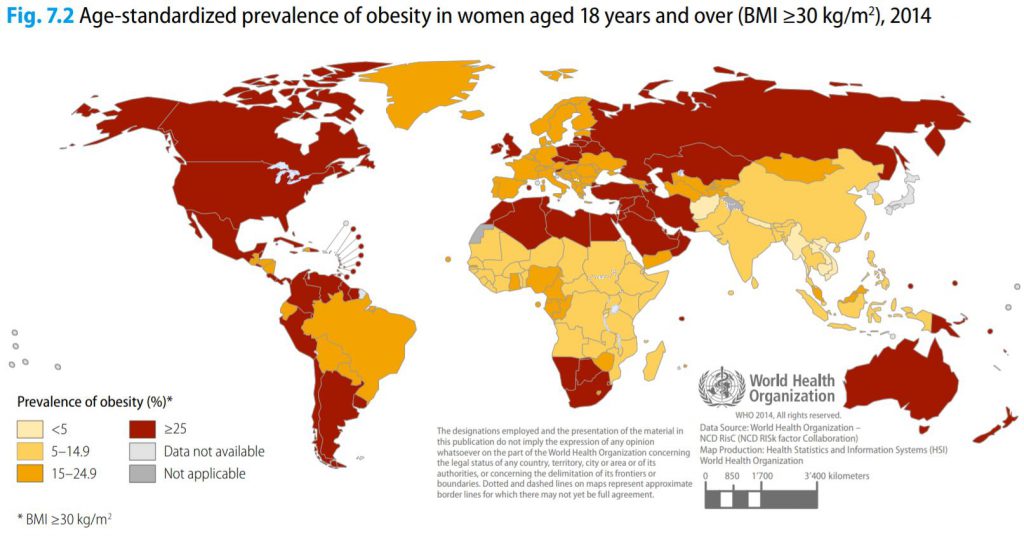 This Map Show Obesity Rates Worldwide Among 18+ Female