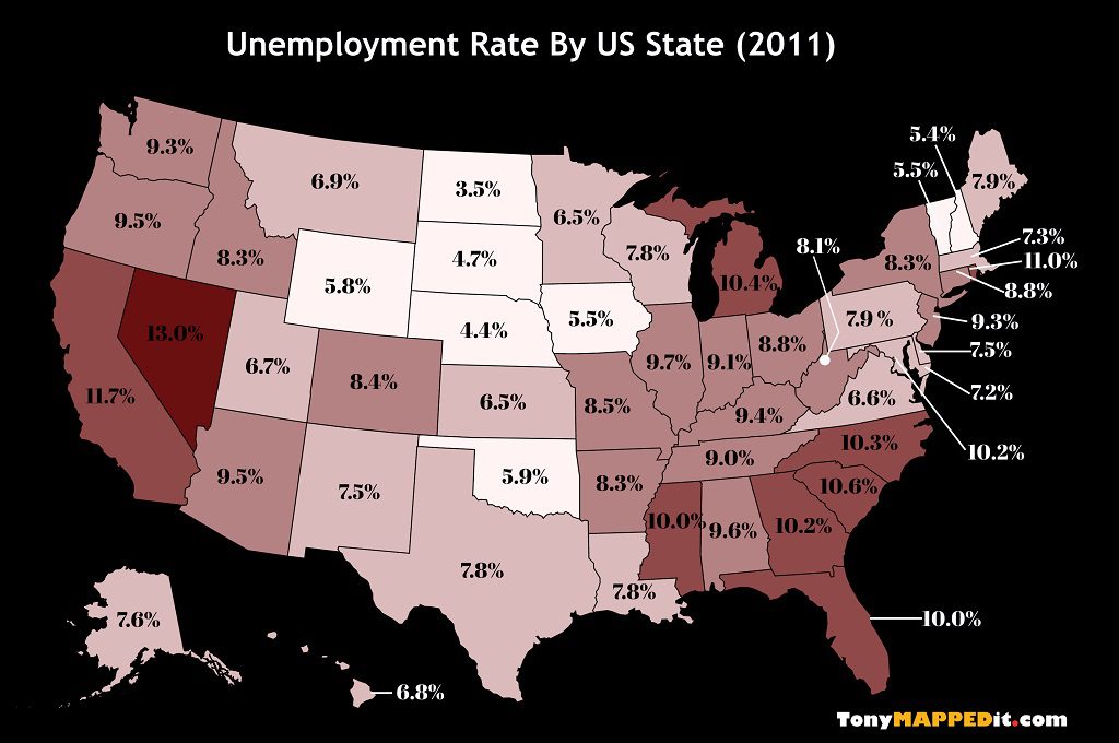 Unemployment Rate By US State From 2011 To 2019 - Tony Mapped It