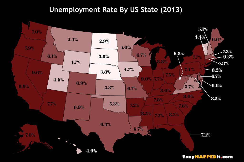 This Map Shows The Unemployment Rate By US State in 2013