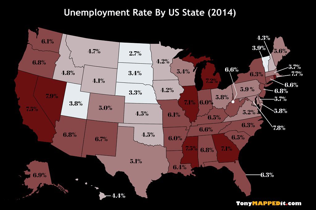Unemployment Rate By US State From 2011 To 2019 Tony Mapped It
