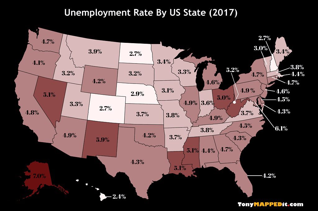 This Map Shows The Unemployment Rate By US State in 2017