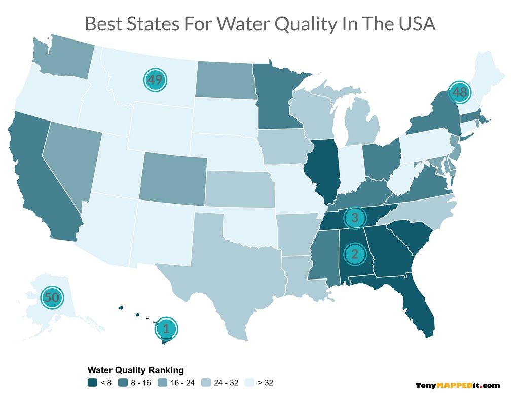This Map Shows The Best States For Tap Water Quality In The USA Tony