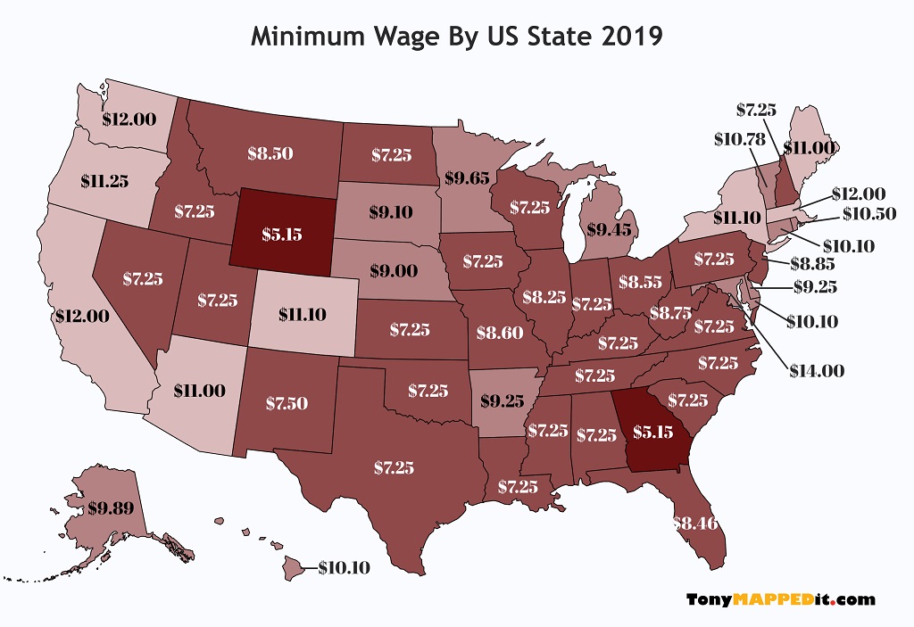 MAP Minimum Wage by US State Tony Mapped It