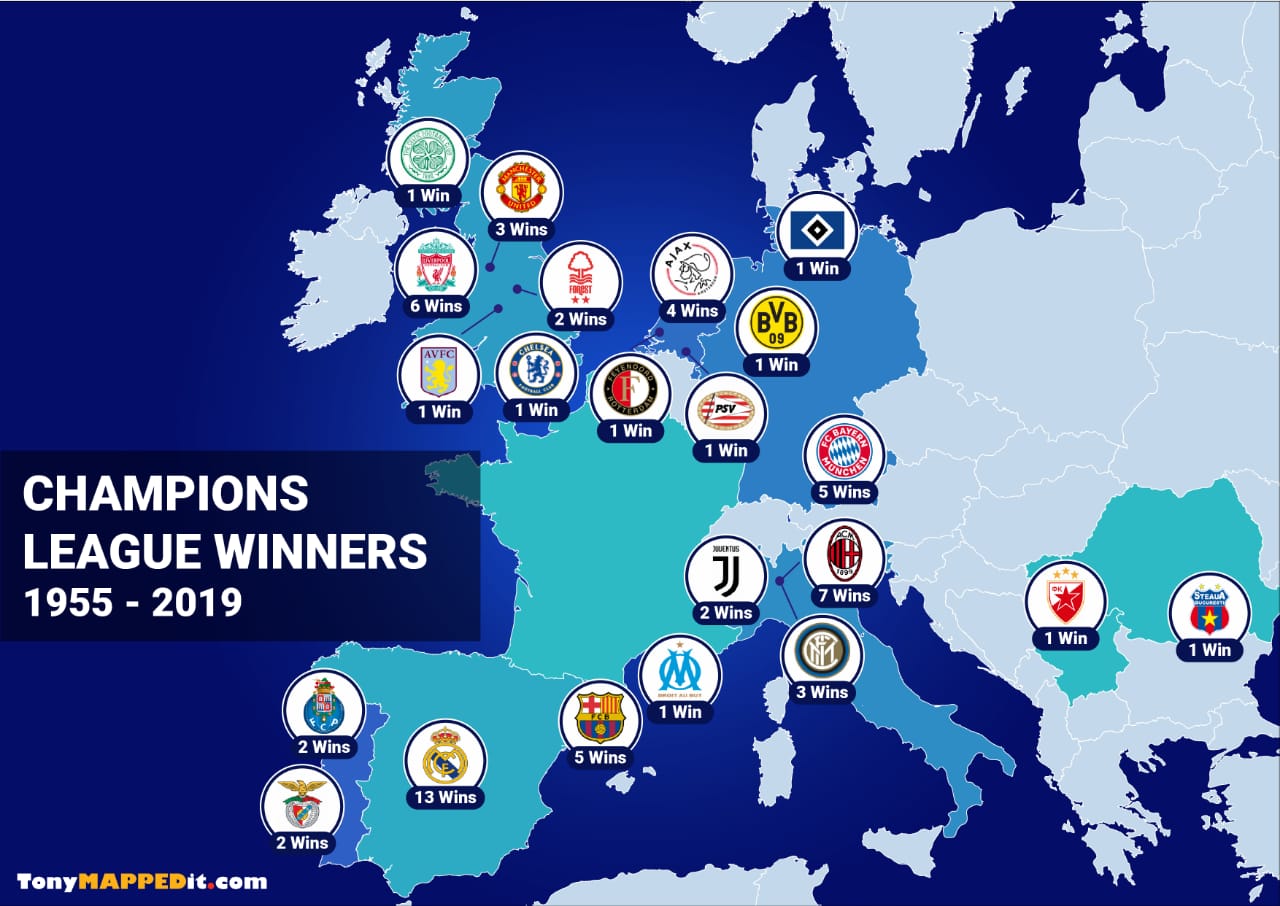 Map Of All Champions League Winners - Tony Mapped It