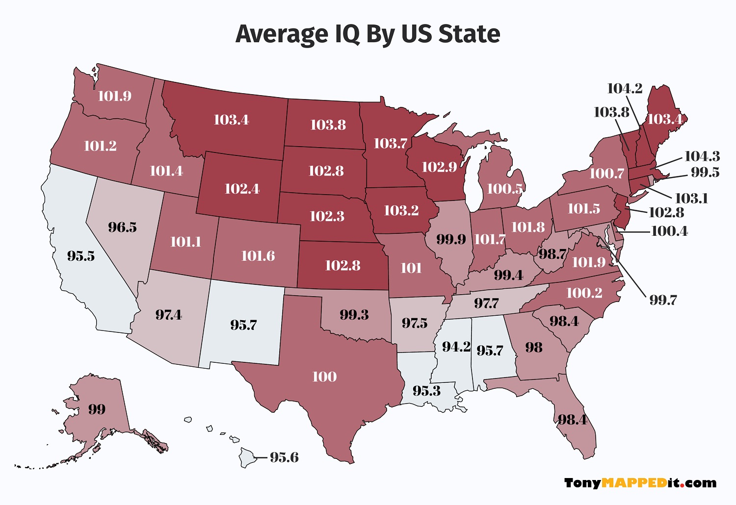 Average IQ By US State MAP Tony Mapped It