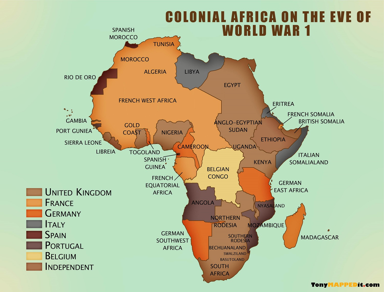 Map Of Colonized Africa In 1914 - Tony Mapped It